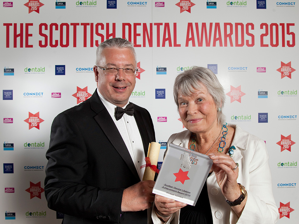 Deputy Chief Dental Officer Tom Ferris with Elizabeth Saunders, winner of the Scottish Dental Lifetime Achievement Award