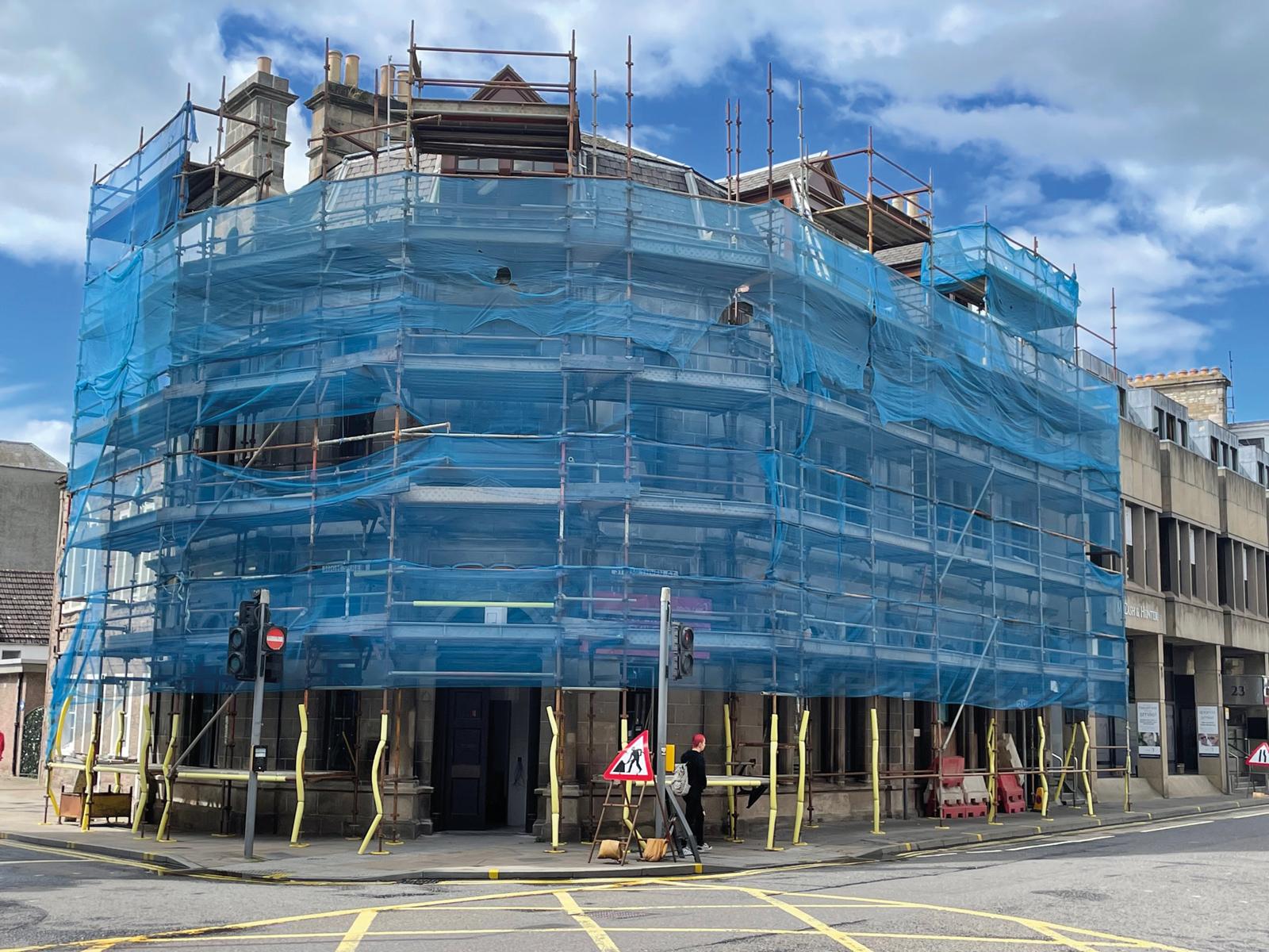 Clyde Munro's new premises in Perth, wrapped in scaffolding