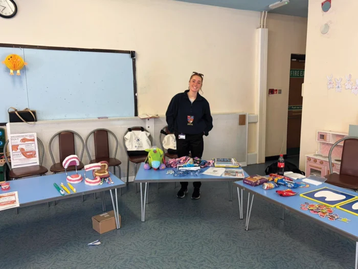 Madeleine Watt with the dental connect stations.